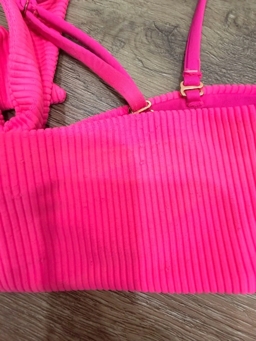 Frankies Bikinis Neon Pink Ribbed Tie-Front Bikini Top 0049